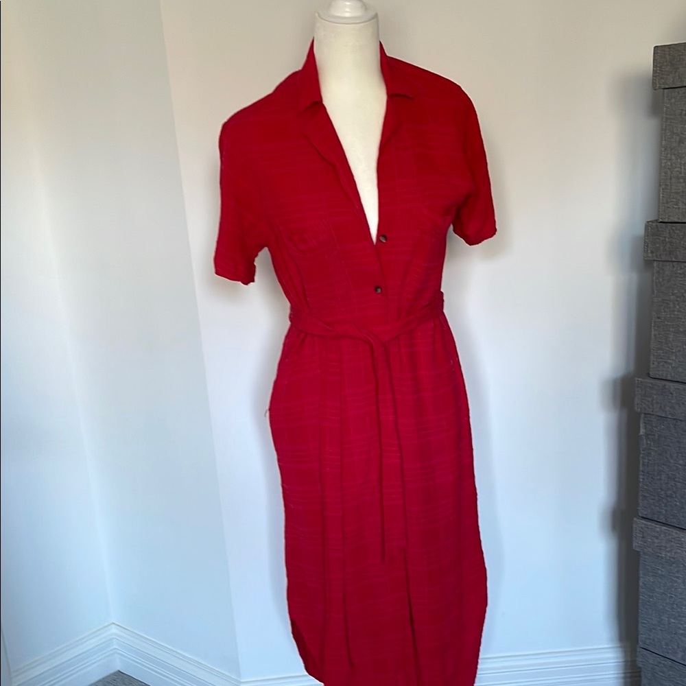 Maeve Red Notched Collar Midi Dress